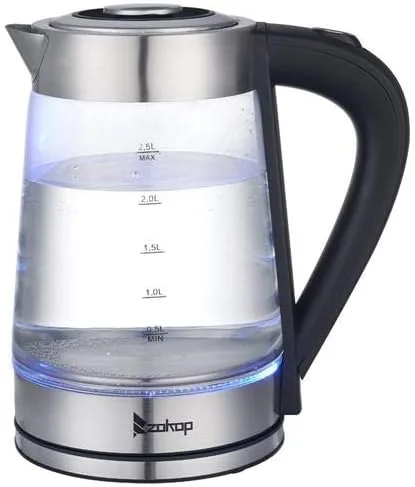 Tetera eléctrica, hervidor de agua caliente de vidrio de 2.5 litros y 1500 W, hervidor de té de vidrio y caldera de agua caliente, indicador LED,