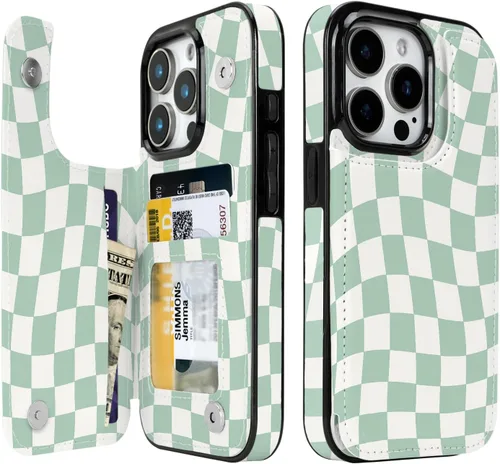 Miniatura 14 de Funda compatible con iPhone 14/15 con tarjetero y ranuras integradas de piel sintética con función atril y a prueba de golpes para iPhone 14/15