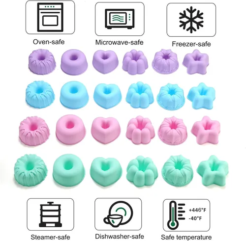 Miniatura 4 de To encounter Paquete de 24 moldes de silicona, antiadherentes de 3 pulgadas, moldes de silicona para hornear, molde para donas, magdalenas