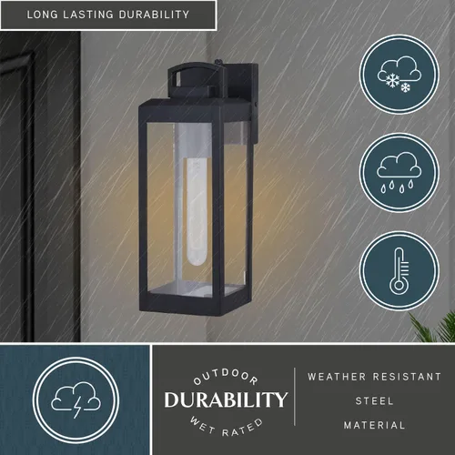 Miniatura 3 de VAXCEL Kinzie - Lámpara de porche para exteriores, 5 pulgadas de ancho x 14.25 pulgadas de alto, linterna negra para exteriores, moderna lámpara