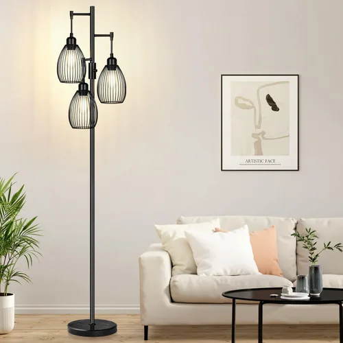 Miniatura 12 de Lámpara de pie regulable, 3 bombillas LED Edison de 800LM incluidas, lámpara de pie industrial de granja lámpara de árbol de pie con elegante jaula