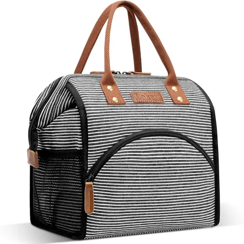 LOKASS Bolsa de Almuerzo Aislada Caja de Almuerzo Bolsa Tote de Almuerzo de Apertura Amplia Soporte Grande para Bebidas Organizador Térmico de Lona