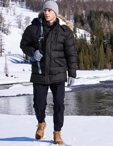 Miniatura 4 de Abrigo largo de invierno para hombre, con capucha, forro polar cálido y resistente al agua