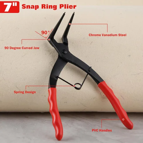 Miniatura 2 de Alicates de anillo de presión de cilindro maestro interno, alicates de punta larga doblados de 90 grados con mango de PVC rojo, removedor de anillo