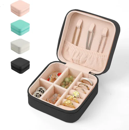 Mini estuche de viaje de joyería, organizador de viaje de cuero para mujeres y niñas, pequeñas cajas de joyería para regalos, organizador de joyas,