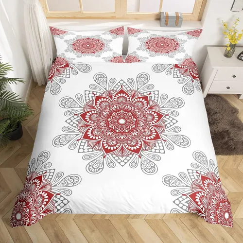 Miniatura 33 de Erosebridal Juego de funda de edredón con diseño de mandala, tamaño individual, diseño de flores bohemias, elegante funda de edredón floral indio