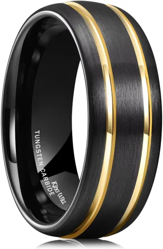 Miniatura 57 de King Will Anillo de boda de carburo de tungsteno para hombre con diseño de ranura, 6/7/0.315 in de ancho, acabado cepillado/pulido para hombre