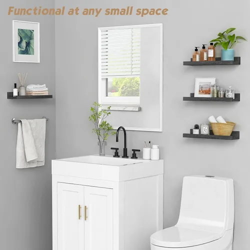 Miniatura 5 de Forbena Estante de repisa negra para fotos, estantes flotantes con borde para pared, estantes de pared pequeños para baño, dormitorio, cocina