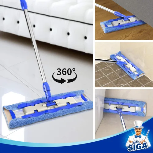 Miniatura 4 de MR.SIGA Trapeador profesional de microfibra para limpieza de pisos de madera dura, laminado y azulejos, mango telescópico de acero inoxidable