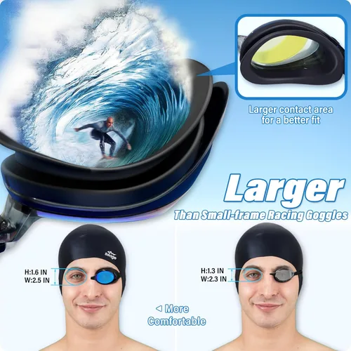 Miniatura 5 de Seago 2 Pack Swimming Goggles Anti-fog Anti-UV Silicone Swim Goggles Adult Women Men azul y dorado