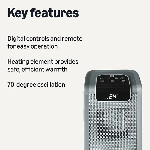 Miniatura 2 de Amazon Basics Calentador de espacio para uso en interiores con tecnología cerámica PTC, 1500 W, control remoto, oscilación de 70°, pantalla digital