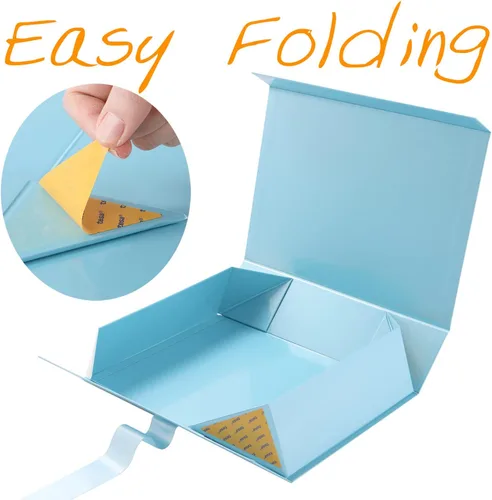 Miniatura 5 de GREEN BEAN Caja de regalo grande con tapa para regalo de 13 x 9.7 x 3.4 pulgadas, caja magnética azul bebé con cinta, propuesta de dama de honor