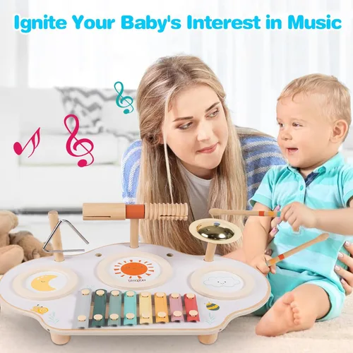 Miniatura 3 de Twefex Juego de batería para niños, juego de batería 9 en 1 para niños pequeños, instrumentos musicales Montessori, juguete para bebés, juguetes