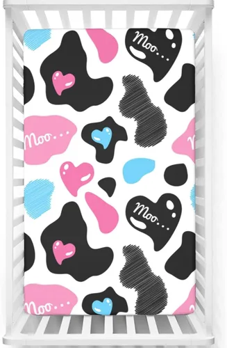 Sábanas bajeras ajustables con temática de vaca, sábanas portátiles para cuna de niño pequeño, sábanas para cuna de bebé para niña o niño, 38 x 24