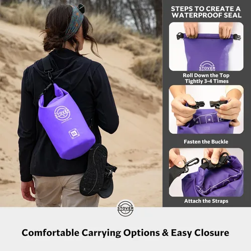 Miniatura 5 de STOVER 5/10/25/30/40/55L Waterproof Dry Bag- Roll-Top Backpack w/Phone Case- Kayaking, Hiking, Camping, Boating- Men/Women 5L Púrpura