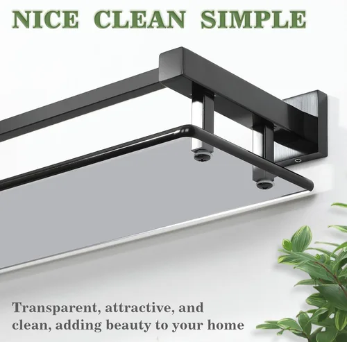 Miniatura 4 de Alise Estantes de baño, estante de vidrio negro mate para baño, estantes flotantes modernos, 20 pulgadas