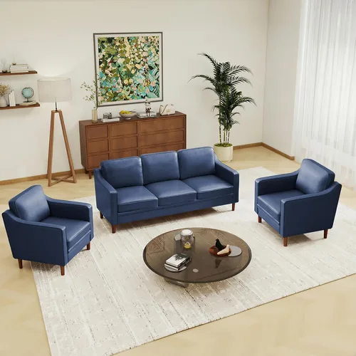 Miniatura 53 de Conjuntos de muebles para sala de estar Kingfun, sofá de 3 plazas y sofá biplaza, juego de sofá de estilo moderno de mediados de siglo, sofá de Piel