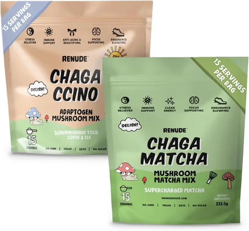 Miniatura 9 de Renude Chagaccino - Polvo de hongos Chaga, mezcla de bebida de café de hongos con adaptógenos, energía natural y apoyo inmunológico, vegano, keto