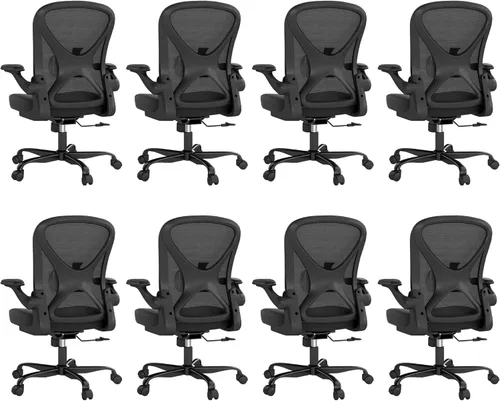 Miniatura 13 de Silla de oficina ergonómica, sillas de oficina en casa de tela de malla con soporte lumbar ajustable, giro de 360° y reposabrazos abatibles