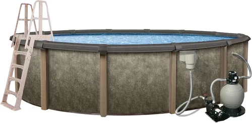 Miniatura 11 de Blue Wave Riviera - Piscina redonda de 24 pies y 54 pulgadas de profundidad sobre el suelo con asientos superiores de resina, verticales de acero