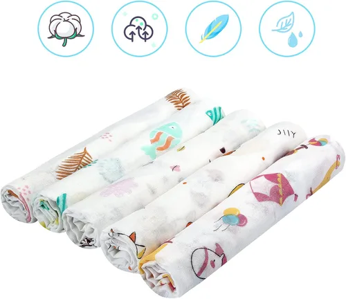 Miniatura 6 de Manta de muselina para bebé, saco cómodo para envolver de 0 a 3 meses, juego de 5 mantas para recién nacidos, imprescindibles para recién nacidos
