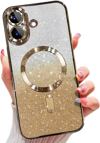 Miniatura 52 de Misscase Funda magnética compatible con iPhone 14 con purpurina y protector de lente de cámara, protección completa, compatible con MagSafe