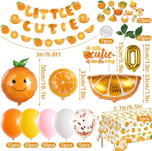 Miniatura 2 de Little Cutie Decoraciones para Baby Shower, Suministros para Fiesta de Baby Shower con Tema Naranja, con Globos Naranjas, Adornos para Cupcakes