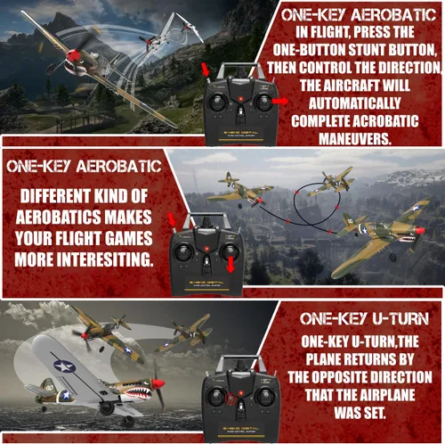 Miniatura 3 de Avión RC LEAMBE de 4 canales con control remoto - Avión RC P-40 Warhawk listo para volar para principiantes adultos con sistema de estabilización