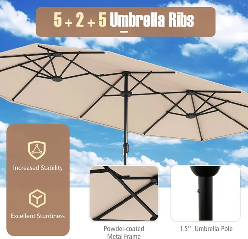 Miniatura 4 de Tangkula Sombrilla de patio de doble cara de 13 pies, sombrilla de mesa doble extragrande con manivela, base de paraguas, cerradura de seguridad