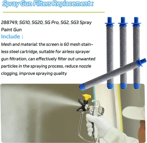 Miniatura 3 de 288749 60 filtros de pistola de pintura en aerosol sin aire de malla de repuesto para Graco SG10 SG20 SG Pro SG2 SG3, 288749 Sustituye a los filtros