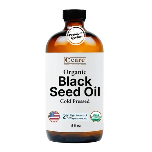 Aceite de semilla negra orgánico prensado en frío sin refinar, botella de vidrio | Aceite de semilla de comino negro orgánico certificado USDA |