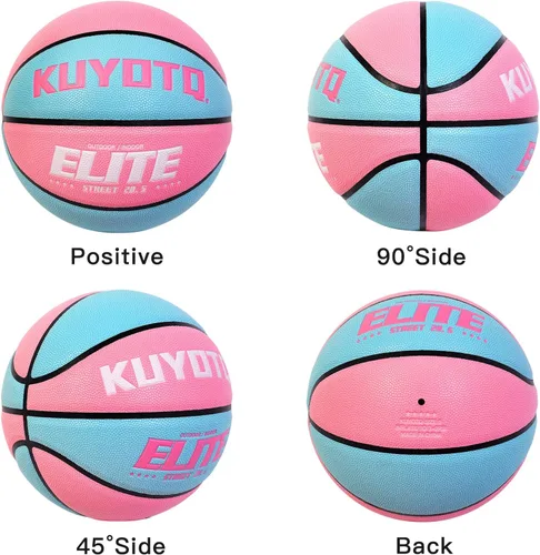 Miniatura 6 de KUYOTQ Balón de baloncesto Elite para niñas y mujeres, talla 6 (28.5 pulgadas), con bomba, de cuero compuesto de alta calidad, juego