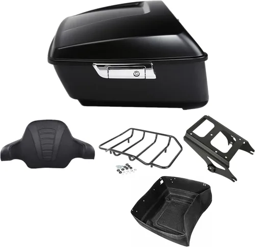 Miniatura 25 de TCMT Caja de maletero King para motocicleta con respaldo y montaje para dos personas, compatible con Harley 2009-2013 Touring Road Street Electra