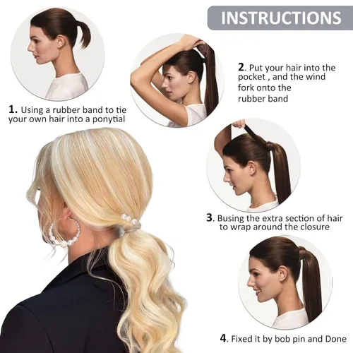 Miniatura 4 de Caliee Extensión de cabello humano de 14 pulgadas de largo, con reflejos P12/60A, color marrón dorado con rubio platino, extensión de cabello 100%