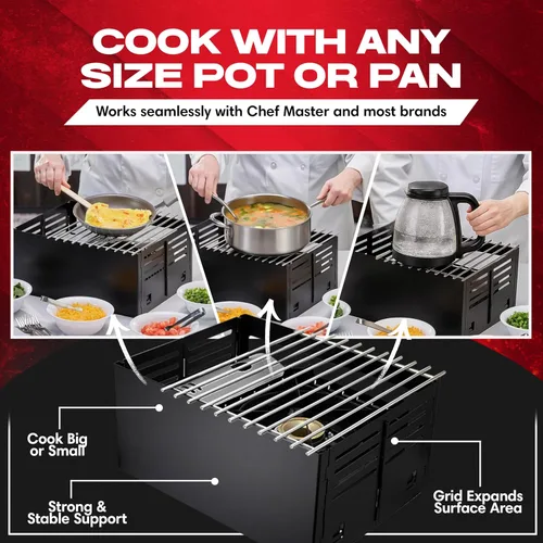 Miniatura 4 de Chef Master Cubierta para Estufa de Butano - Ajuste Universal para Cualquier Tamaño Estándar - Protector de Viento Plegable de Acero Negro Premium