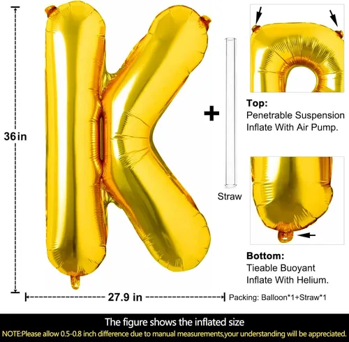 Miniatura 2 de Lovoir Globos dorados grandes de 40 pulgadas con la letra K de gran tamaño, globo de helio de aluminio de Mylar para fiesta de cumpleaños, Letra K