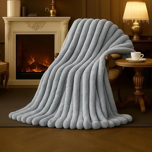 Miniatura 11 de Amélie Home - Manta de piel sintética para sofá, ultraacogedora manta mullida de felpa suave a rayas para sofá familiar, silla, dormitorio, 60 x 80