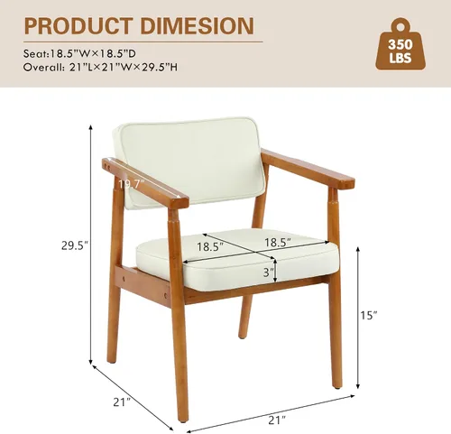 Miniatura 2 de LSSPAID Juego de 1 silla de comedor de mediados de siglo, sillón tapizado en tela de lino beige con reposabrazos de madera, respaldo cómodo, silla