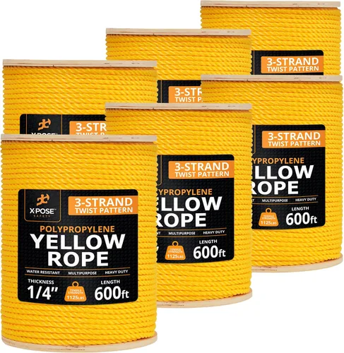 Miniatura 21 de Cuerda de polipropileno trenzado amarilla, 1/2 pulgada de grosor x 50 pies de largo, cuerdas de polietileno resistentes para uso en exteriores