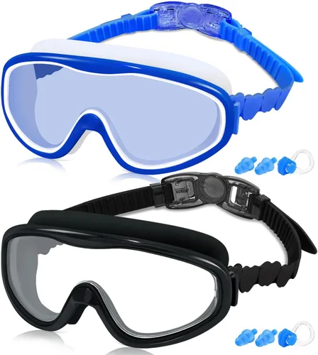 Miniatura 13 de COOLOO Gafas de natación para niños de 3 a 15 años, paquete de 2 gafas para nadar con cubierta para la nariz, sin fugas, antiniebla, impermeables