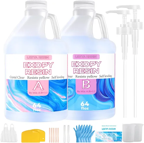 LEEYA - Kit de resina epoxi transparente de 1 galón, sin amarillamiento, sin burbujas, resina autonivelante epoxica fácil de mezclar 1:1, resina