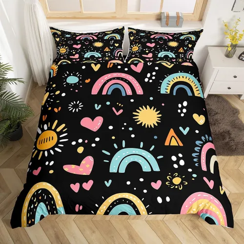 Miniatura 8 de Decoración de habitación kawaii, juego de funda de edredón arcoíris para niñas, tamaño individual, para niños y niños, lindo diseño de nubes