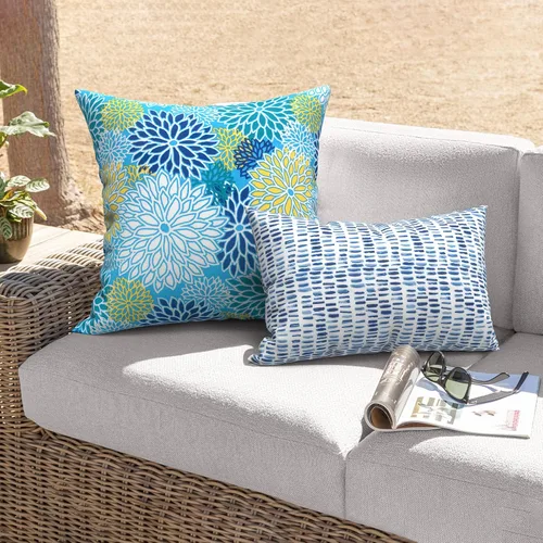 Miniatura 424 de Juego de 2 almohadas para exteriores de 16 x 16 pulgadas, repelentes al agua con interiores, para muebles de patio, hogar, jardín, geometría bohemia