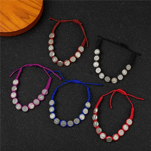 Miniatura 3 de Pulsera hecha a mano de San Benito Virgen María con dije de cruz para mujeres hombres niños y niñas cuerda roja y negra regalos católicos trenzados