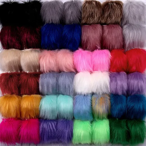 SIQUK 46 pompones de piel sintética de zorro esponjoso, con lazo elástico para sombreros, bufandas, guantes, bolsas, accesorios (23 colores Colores