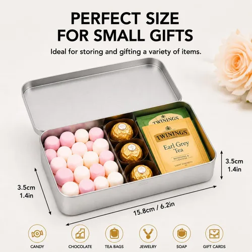 Miniatura 2 de Paquete de 8 cajas de latas de metal vacías con tapa, latas de galletas rectangulares de metal plateado para golosinas, regalos, regalos, velas