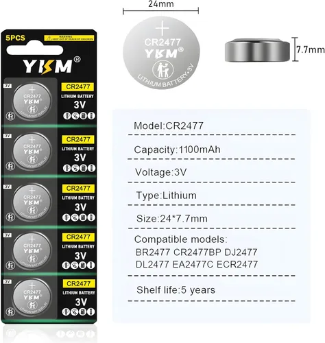 Miniatura 2 de YKM Batería de litio CR2477 de 3 V de alta capacidad DL2477 ECR2477 2477 2477 para sensor de temperatura, termostato inteligente, detector