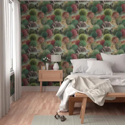 Miniatura 5 de Papel tapiz para despegar y pegar, bosque caprichoso, naturaleza, bosque, otoño, paisaje, árboles, animales, papel tapiz extraíble personalizado por