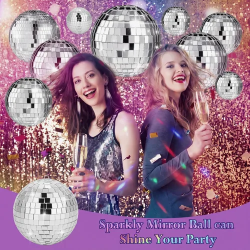 Miniatura 3 de Sumind 50 bolas de discoteca decorativas plateadas con espejo para colgar, decoración reflectante surtida, para bodas, bailes, festivales de música