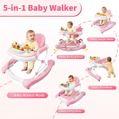 Miniatura 2 de Andador de bebé 5 en 1, andador con música y luces para bebé niño y niña de 6-12 meses, andadores de bebé plegables con ruedas y combo de rebotador